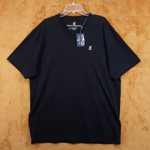 PSYCHO BUNNY Shirt Mens Size 9 Black Pullover V-Neck Logo T-Shirt Tee